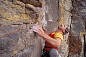 USA Oregon Smith Rock climbing area, rock climber