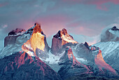 South America, Chile, Patagonia Torres del Paine National Park Cuernos del Paine at sunrise