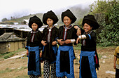 Colorful girls from the Black Zhao ( Yao ) tribe in North West Vietnam