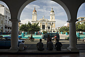 Parque Céspedes and Nuestra Señora de la Asunción cathedral as seen from the city hall. Santiago de Cuba, Cuba
