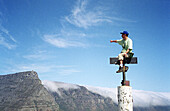 Adventurer on top looking at mountains. South Africa