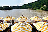 Passengers on ship on river Danube, Obermuhl, Upper Austria, Austria