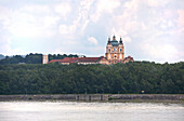 View of Melk abbey, Benedictine monaastery overlooking the Danube, Stift Melk, Wachau, Lower Austria, Austria