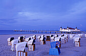 Beach chairs and pier, Ahlbeck, Usedom island, Mecklenburg Western-Pomerania, Germany