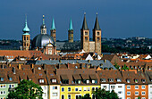 Europe, Germany, Bavaria, Würzburg, view over the city with Cathedral Saint Kilian and town hall