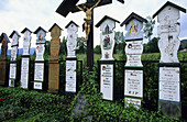 Cross and death boards at wayside, Arrach, Upper Palatinate, Bavaria, Germany