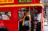 Europe, Great Britain, England, London, one of London's famous red buses on New Oxford Road