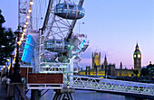 Europe, Great Britain, England, London, London Eye with view of the River Thames, Big Ben and the Houses of Parliament