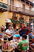 musicians at Plaza Santo Domingo, Cartagena, Columbia, South America