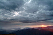 View from Tres Cruzes down to Amazon Basin at sunrise, Peru, South America