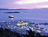 Cruise ship, Mykonos. Cyclades islands, Greece