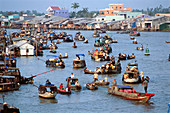 Cai Rang floating market. Mekong Delta, Cantho. Vietnam.