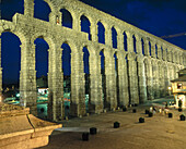 Roman aqueduct at night, Segovia. Castilla-León, Spain (98 - 117  B.C )