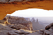 Mesa Arch at sunrise, Island in the Sky district. Canyonlands National Park. Utah. USA