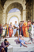 Ausschnitt der Schule von Athen, Stanza della Segnatura, Stanze di Raffaelo, Vatikanische Museen, Vatikanstadt, Rom, Italien