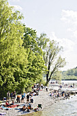 People at river Isar, Flaucher, Munich, Bavaria, Germany