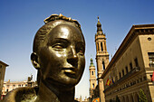 Monument to Goya. Basilica of Our Lady of the Pillar and Town Hall in background.  Zaragoza. Aragon, Spain