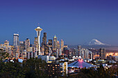 Oct. 2007. USA. Washington State. Seattle City. Space Needle, Downtown Seattle and Mount Rainer