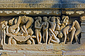 Erotic sculpture on Lakshmana Temple. Khajuraho. Madhya Pradesh, India