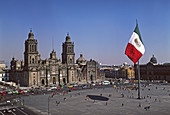 Mexico City. Zocalo Square. Metropolitan cathedral and Gobernment palace. Mexico