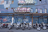 Harley_Davidson bikers gathering by Hodges and Heifers saloon in Meatpacking District for the annual 'Liberty Ride', Manhattan. NYC, USA