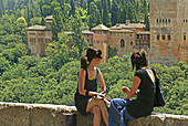 Spain.  Granada. View to the Alhambra, from Mirador of San Nicolas, at  Granada.