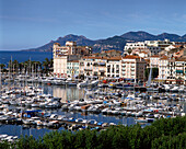 Cannes over harbour to Le Suquet. Alpes-Maritimes, France