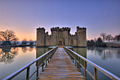 bodiam castle at dawn on winter day east sussex kent border england uk europe