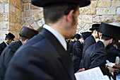 Orthodox Jews praying by the Wailing Wall 'Western Wall', Jerusalem. Israel