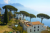 Panorama from Church of SS. Annunziata by Villa Rufolo, Ravello, Amalfi coast. Campania, Italy