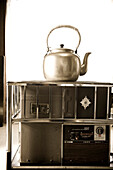 Teapot made of aluminium on electric cooker, Hokkaido, Japan, Asia