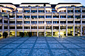 The illuminated municipality in the evening, Linz, Upper Austria, Austria