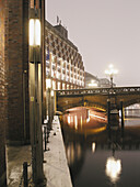 Hotel Steigenberger and Heiligengeist Bridge in the evening, Hamburg, Germany
