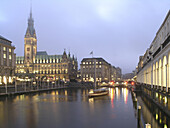 View over Alster to town hall, Hamburg, Germany