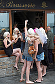 Young women celebrating hen party, St. Ives, Cornwall, England, United Kingdom