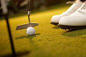 Golfer putting, Strasslach-Dingharting, Bavaria, Germany