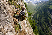 Rockhounder at work, Baldschieder Valley, Bernese Alps, Canton of Valais, Switzerland