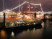 Lightship at harbour at night, Hanseatic City of Hamburg, Germany