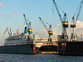 Ship at shipyard at harbour, Hanseatic City of Hamburg, Germany