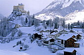 View to Tarasp Castle in the Lower Engadine, Lower Engadine, Engadine, Switzerland