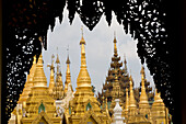 Golden Stupas of the Shwedagon Pagoda at Yangon, Rangoon, Myanmar, Burma