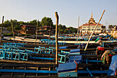 Fishing boats at Nan Chaung Canal in Nyaungshwe, Inle Lake, Shan State, Myanmar, Burma