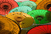 Colorful umbrellas made of paper and bamboo in Mandalay, Myanmar, Burma