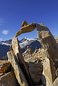 Cairns with Similaun, Oetztal range, Tyrol, Austria