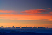 view to Dolomites with Langkofel, Plattkofel, Marmolada, Kesselkogel, Rosengartenspitze and Pala range, Spronser Joch, Texelgruppe range, Ötztal range, South Tyrol, Italy