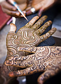 Hands with henna paintings, Agra. Uttar Pradesh, India