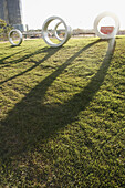 Modern art scultures in Docklands Park, Victoria Harbour, Yarra River, Melbourne, Victoria, Australia