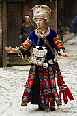 China. Guizhou province. Xijiang village. Skirt Miao. Miao girls in traditional costume and silver hairdress