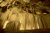 Stalactites in Gruta de las Maravillas, the largest cave in Spain. Aracena. Huelva province, Andalucia, Spain