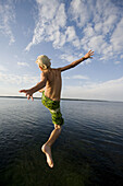 Bogo, Boy, Boys, Color, Colour, Contemporary, Denmark, Dive, Diving, Dock, Jump, Jumping, Lake, Pier, Play, Playing, Summer, Swim, Swimming, F57-661277, agefotostock